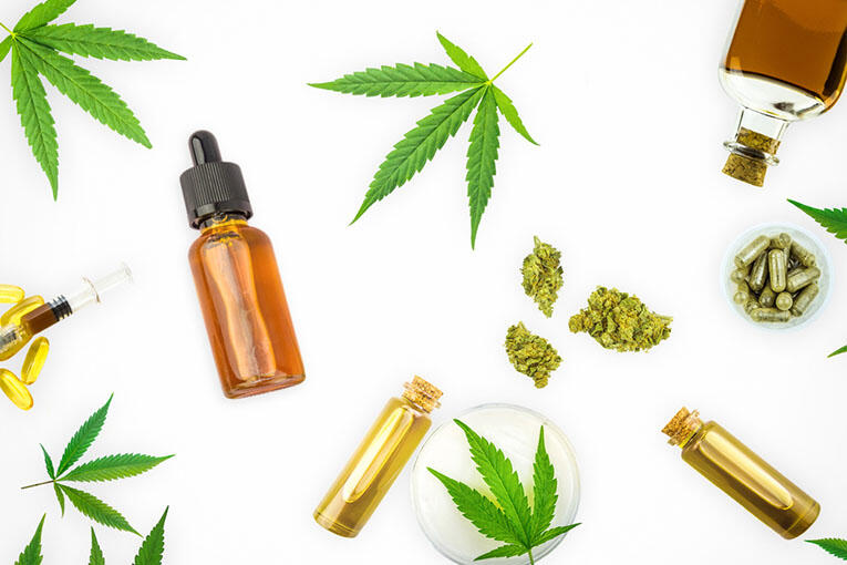 Various Cannabis products, CBD THC oils, pills, paste, gel lotio